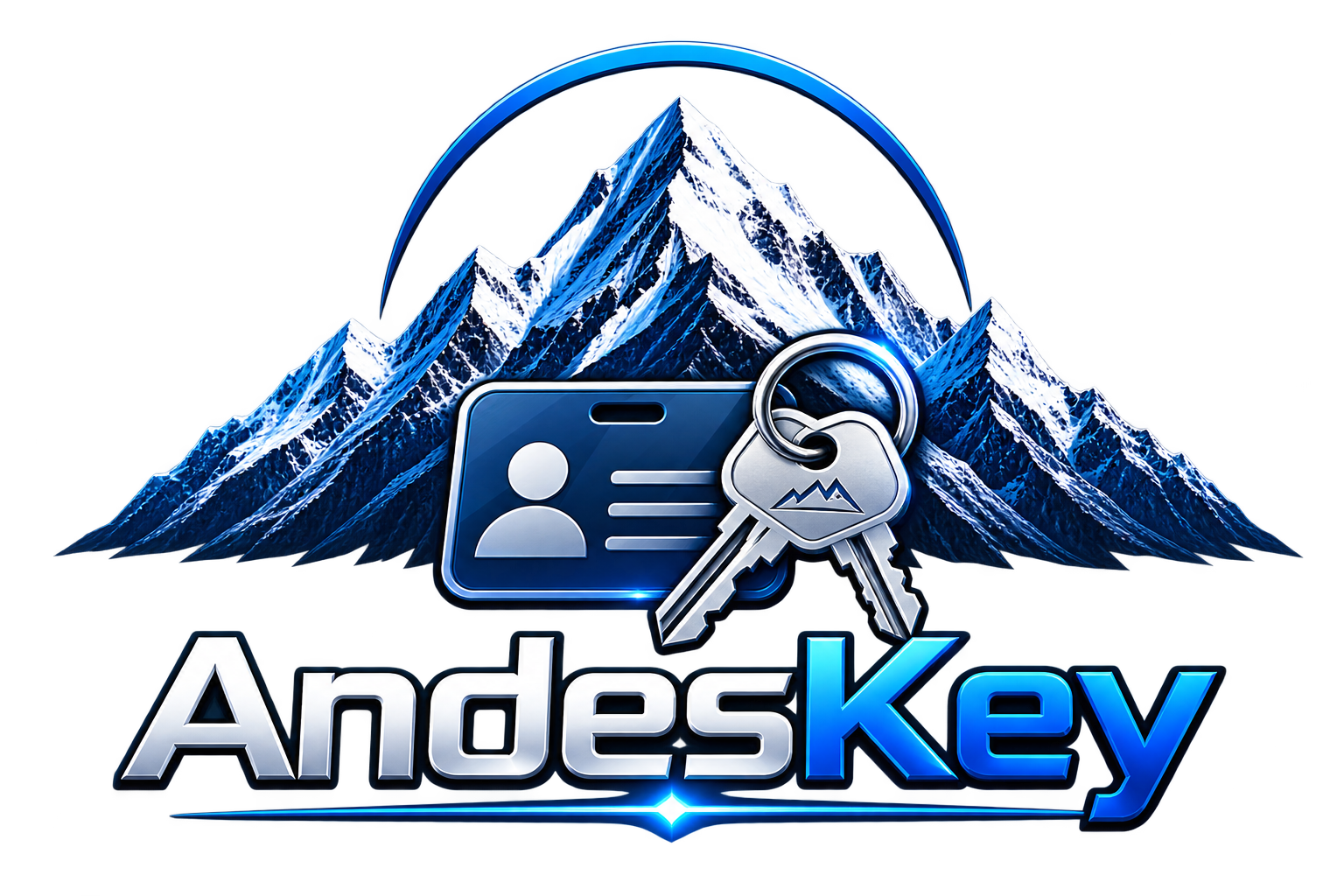Identidad visual de AndesKey: montañas, credencial y llaves
